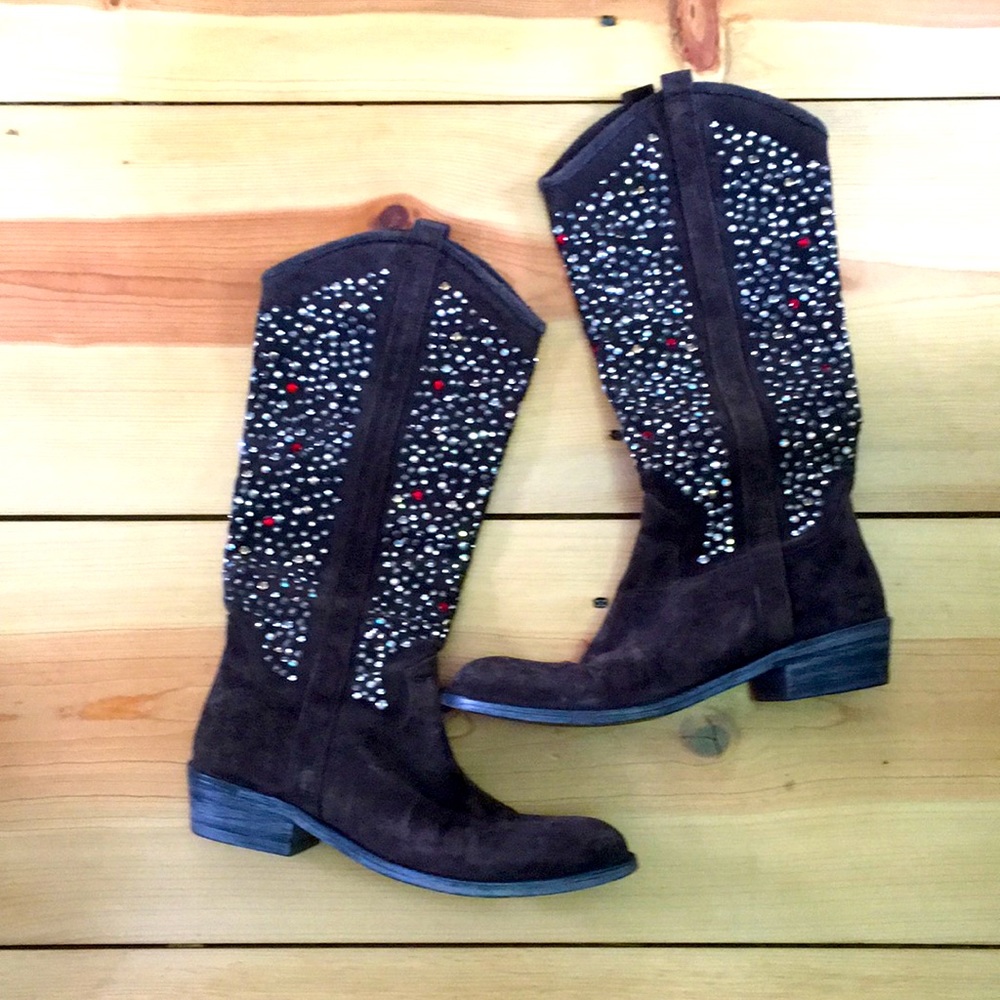Beverly Feldman leather rhinestone boots